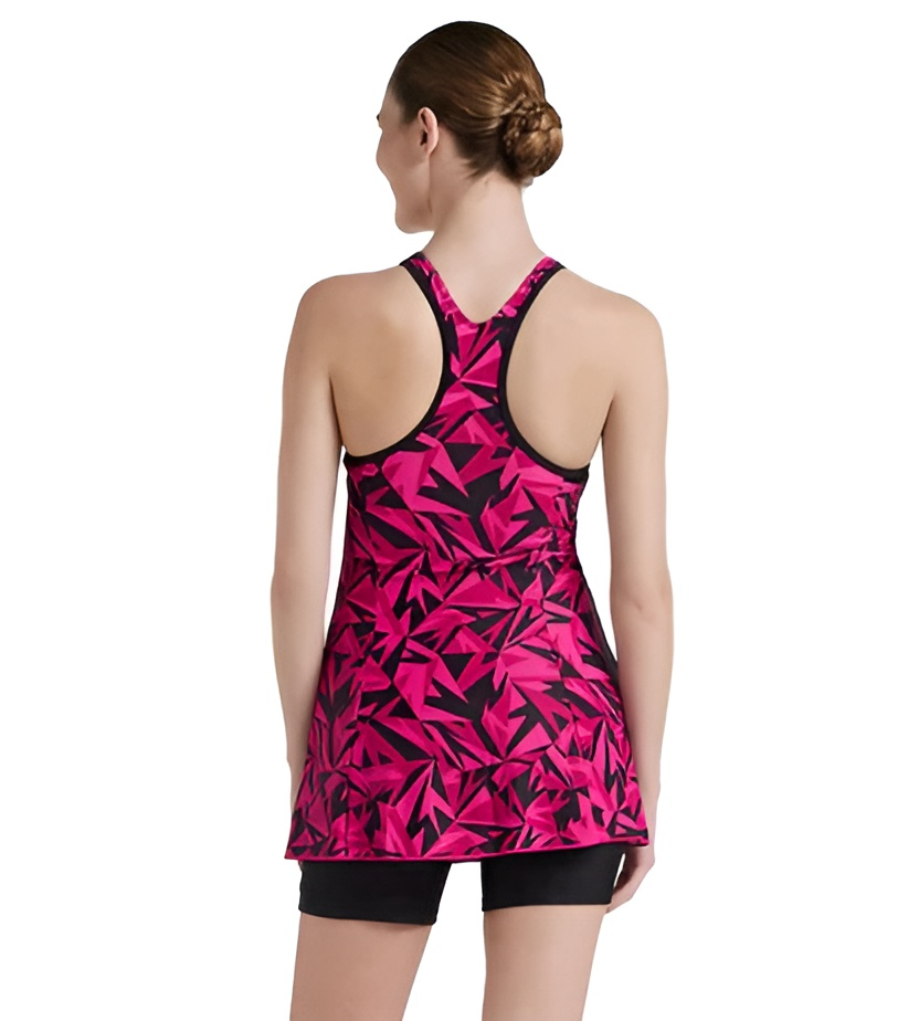 Speedo Women Hyperboom Printed Racerback Frock Style Swimwear With Boyleg