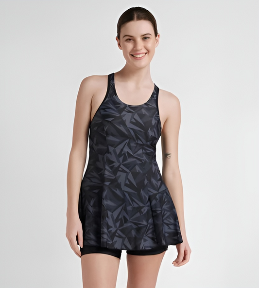 Speedo Women Hyperboom Printed Racerback Frock Style Swimwear With Boyleg