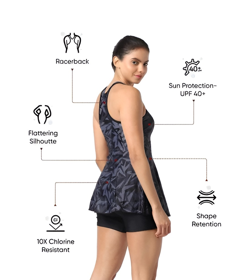Speedo Women Hyperboom Printed Racerback Frock Style Swimwear With Boyleg