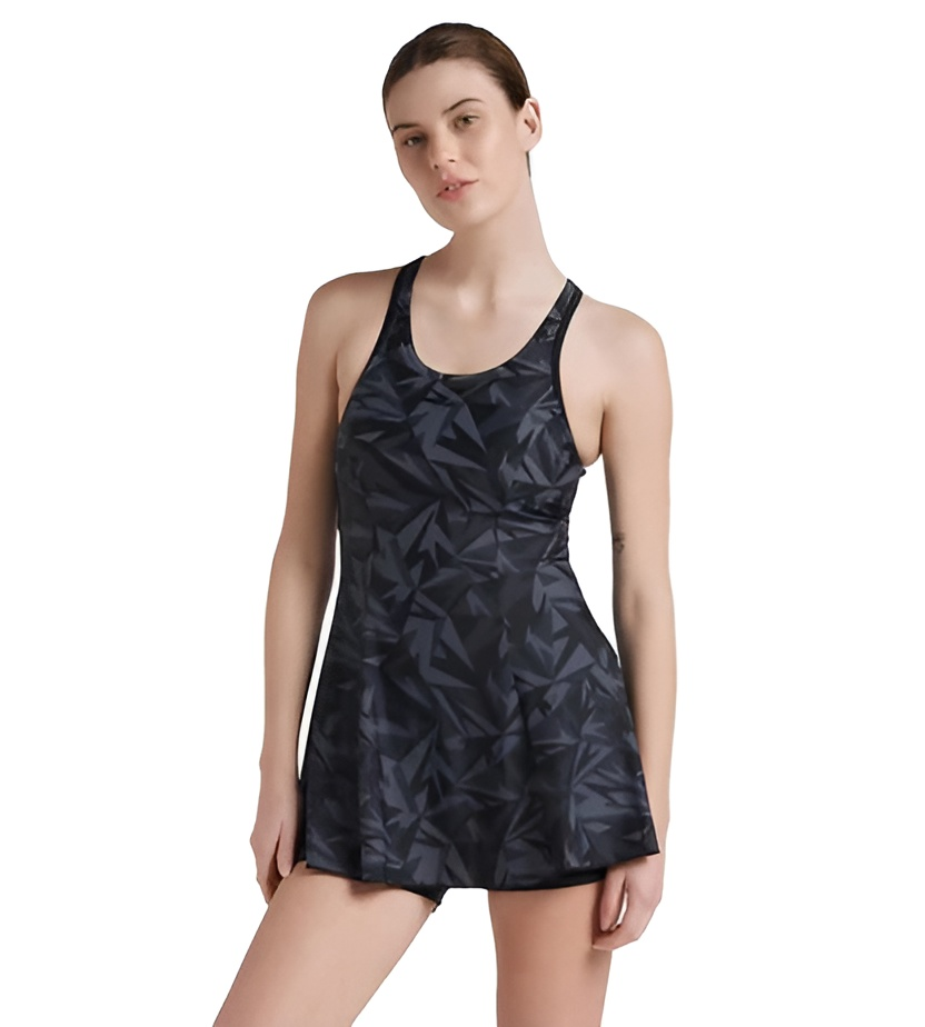 Speedo Women Hyperboom Printed Racerback Frock Style Swimwear With Boyleg