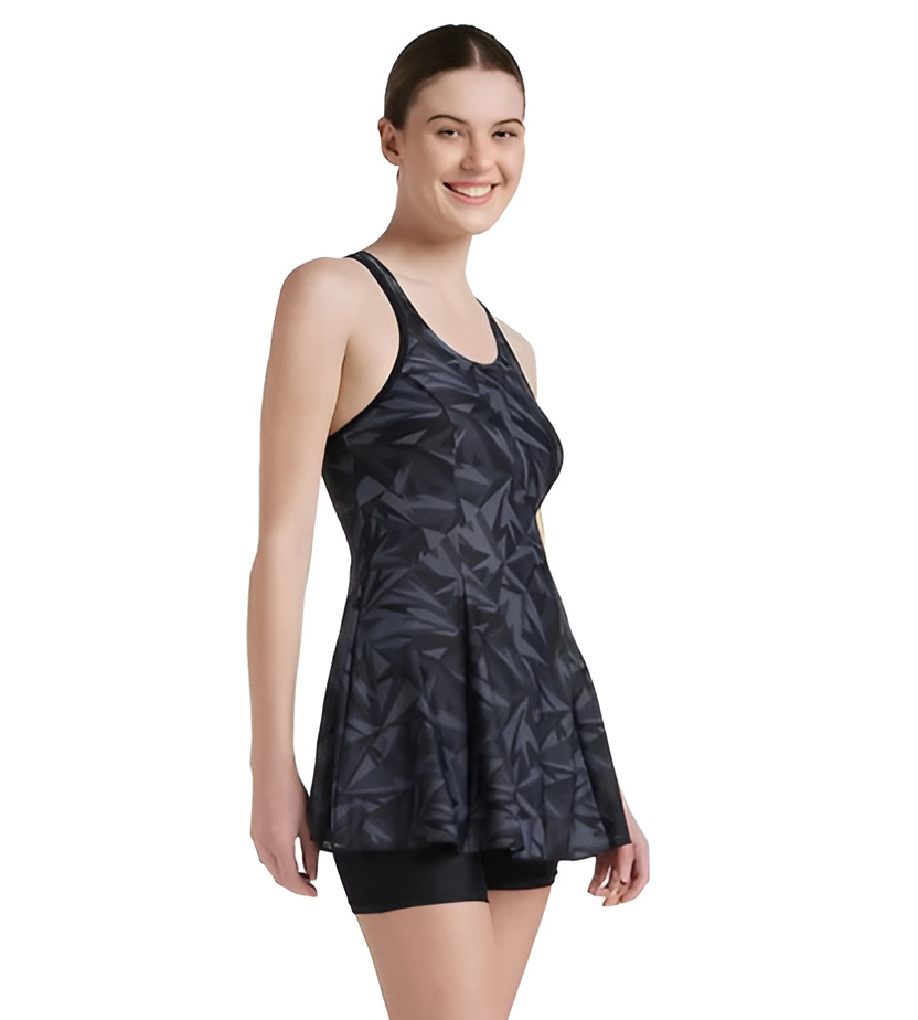 Speedo Women Hyperboom Printed Racerback Frock Style Swimwear With Boyleg