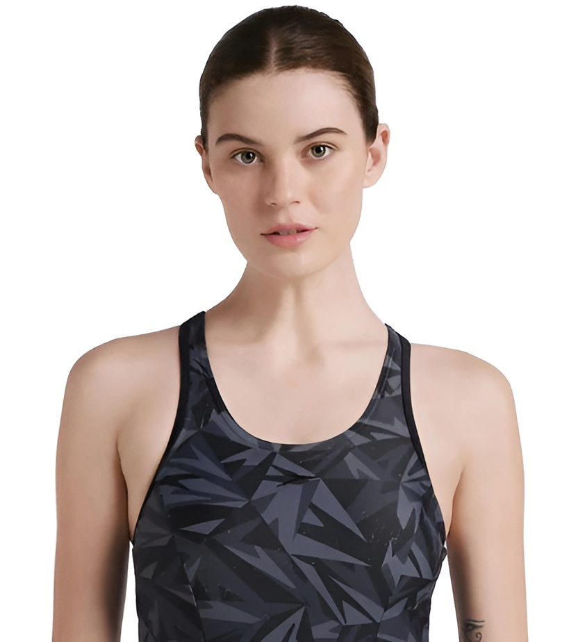 Speedo Women Hyperboom Printed Racerback Frock Style Swimwear With Boyleg