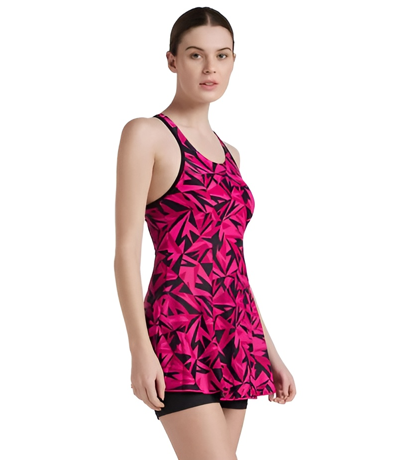 Speedo Women Hyperboom Printed Racerback Frock Style Swimwear With Boyleg