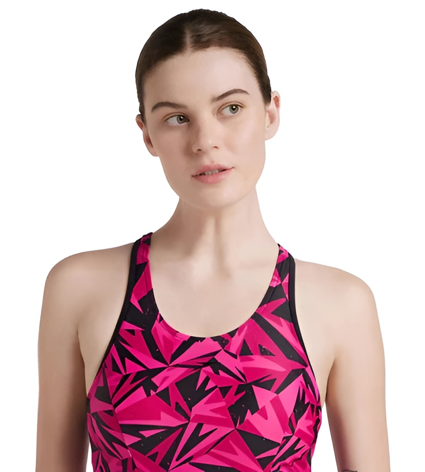 Speedo Women Hyperboom Printed Racerback Frock Style Swimwear With Boyleg