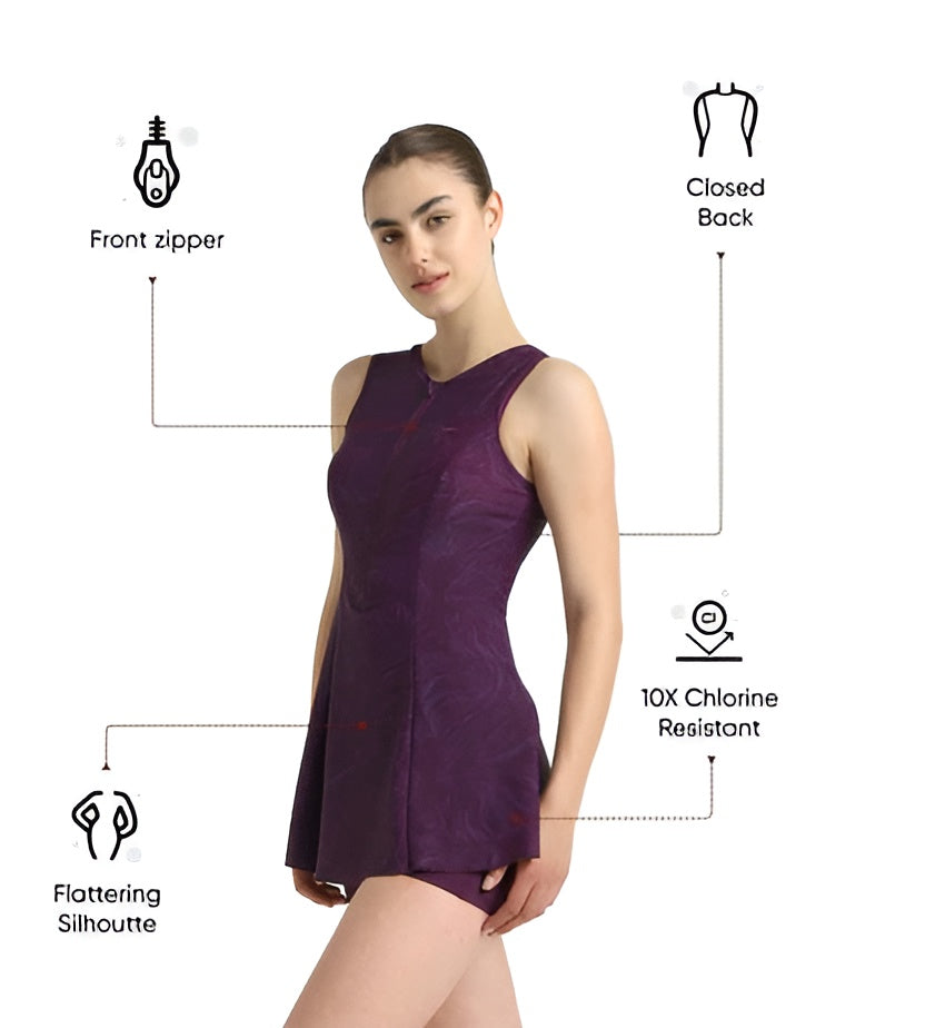 Speedo Women Printed Closedback Frock Style With Boyleg