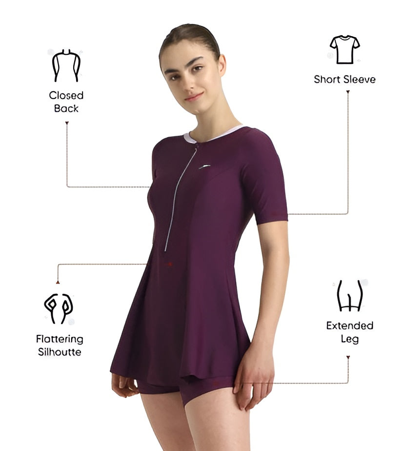 Speedo Enduraflex Closeback Sleeved Swimdress with  Boyleg