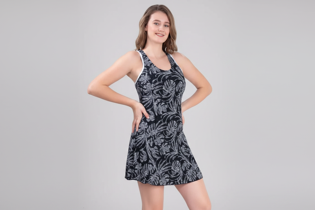 Lobster Printed Sleeveless Frock Style Swimwear