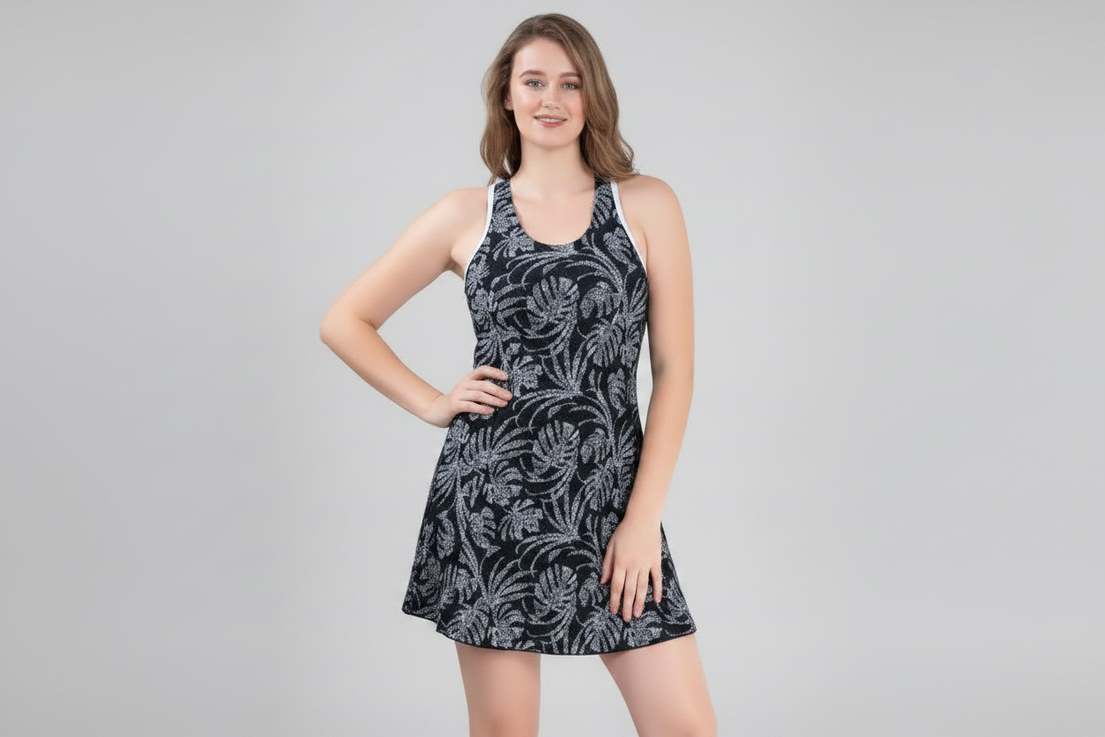 Lobster Printed Sleeveless Frock Style Swimwear